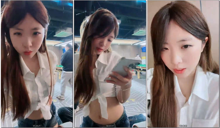 大三学生妹的一天，【柚子】，晚上到台球厅，勾引助教小伙