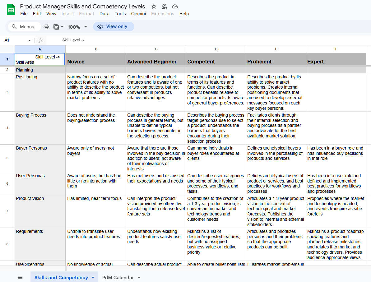 Product Manager Skills and Competency Levels