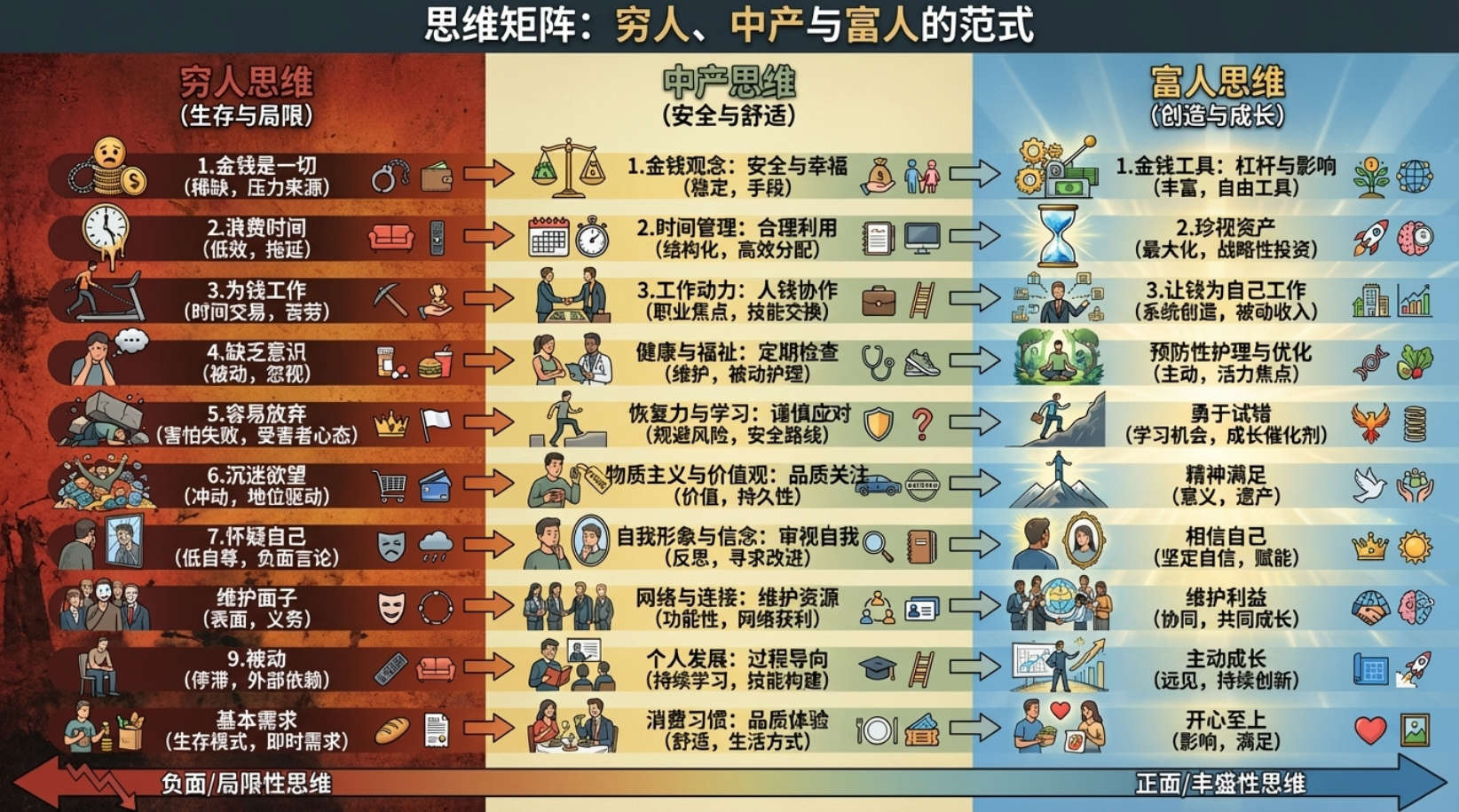 穷人、中产、富人的思维矩阵