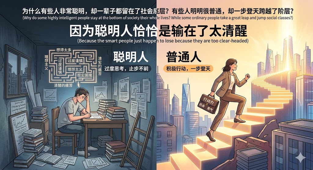为什么有些人非常聪明，却一辈子都留在了社会底层？有些人明明很普通，却一步登天跨越了阶层？因为聪明人恰恰是输在了太清醒