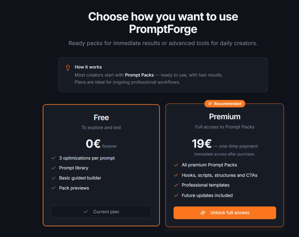 PromptForge Pro 免费试用 1 个月
