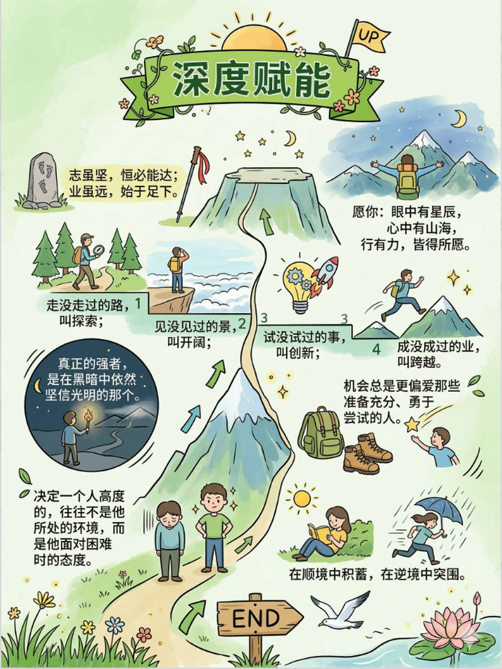 决定一个人高度的，往往不是他所处的环境，而是他面对困难时的态度