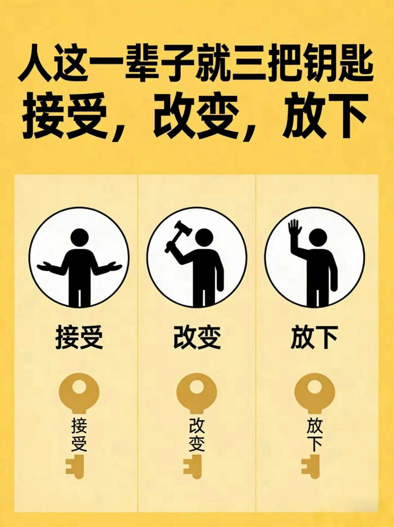 人这一辈子就三把钥匙：接受，改变，放下