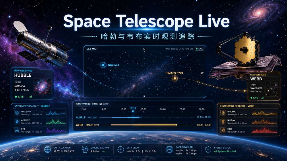 Space Telescope Live，实时跟踪哈勃太空望远镜和韦伯太空望远镜观察任务