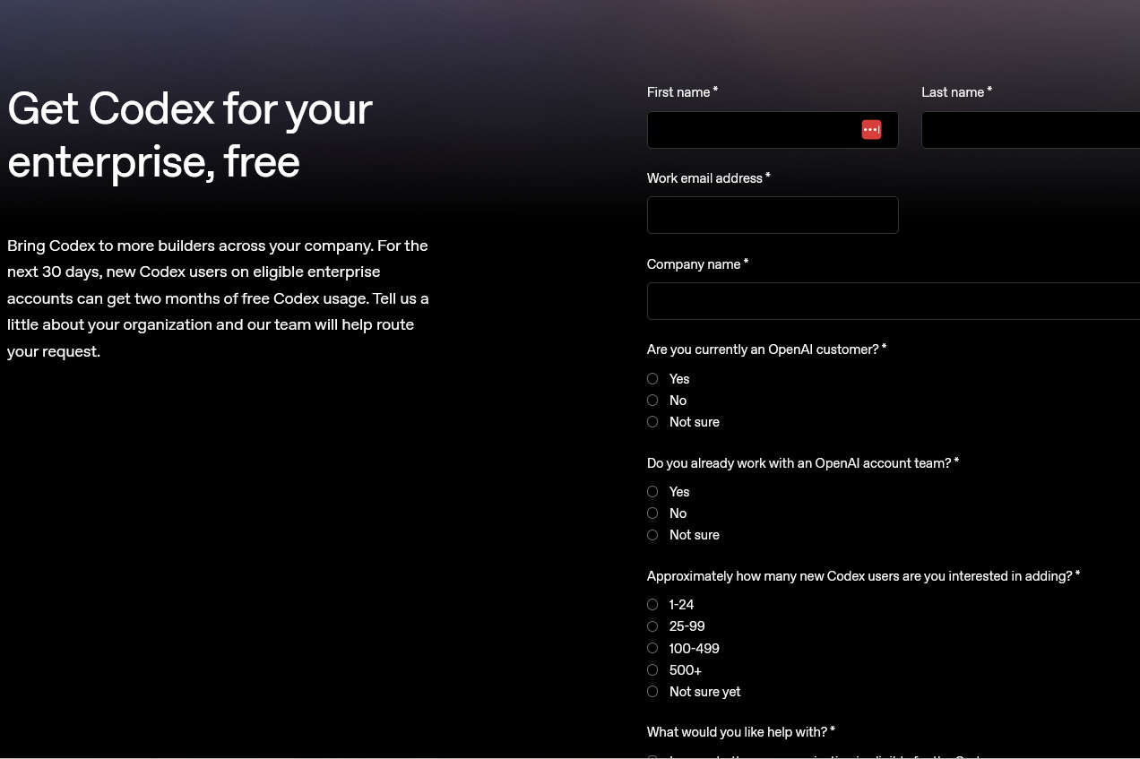 Codex for your enterprise, free(需申请)