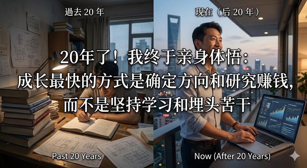 20年了！我终于亲身体悟：成长最快的方式是确定方向和研究赚钱，而不是坚持学习和埋头苦干