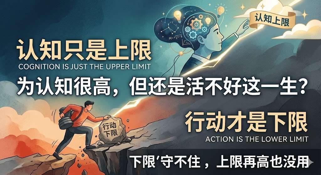 为什么有些人认知很高，但还是活不好这一生？因为认知只是一个人的上限，你的行动才是下限。下限守不住，你的上限再高也没用