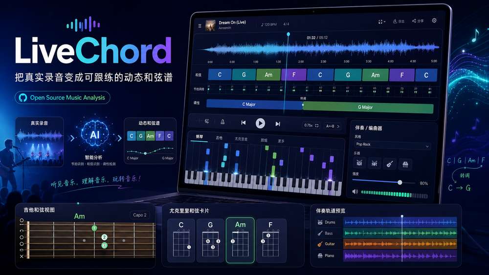 LiveChord：把任意音频变成实时跟练和弦谱，乐手必备开源神器！