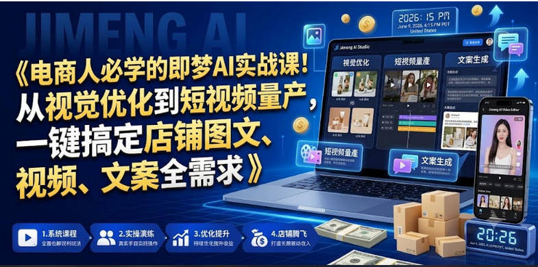 电商人必学的即梦AI实战课！从视觉优化到短视频量产，一键搞定店铺图文、视频、文案全需求