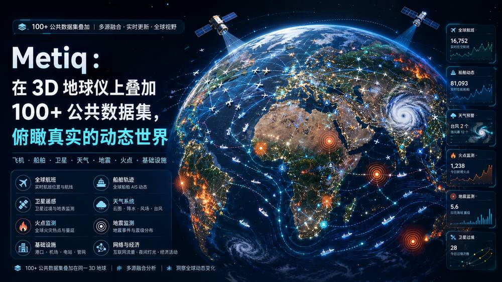 Metiq：在 3D 地球仪上叠加 100+ 公共数据集，俯瞰真实的动态世界