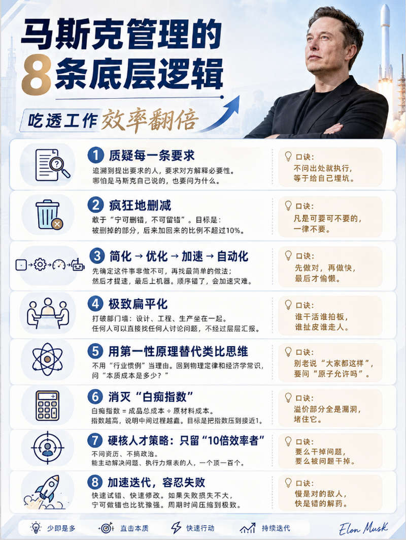 马斯克管理8条底层逻辑，吃透工作效率翻倍