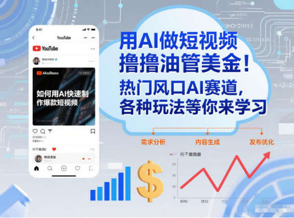 用AI做短视频撸油管美金，热门风口AI赛道，你不做我做，各种玩法等你来学习