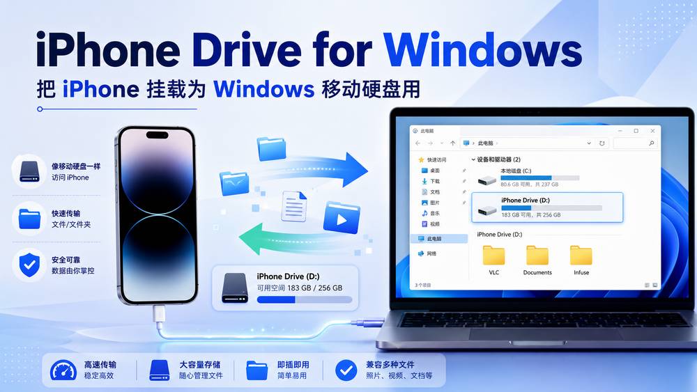 iPhone Drive for Windows：把 iPhone 挂载为 Windows 移动硬盘用
