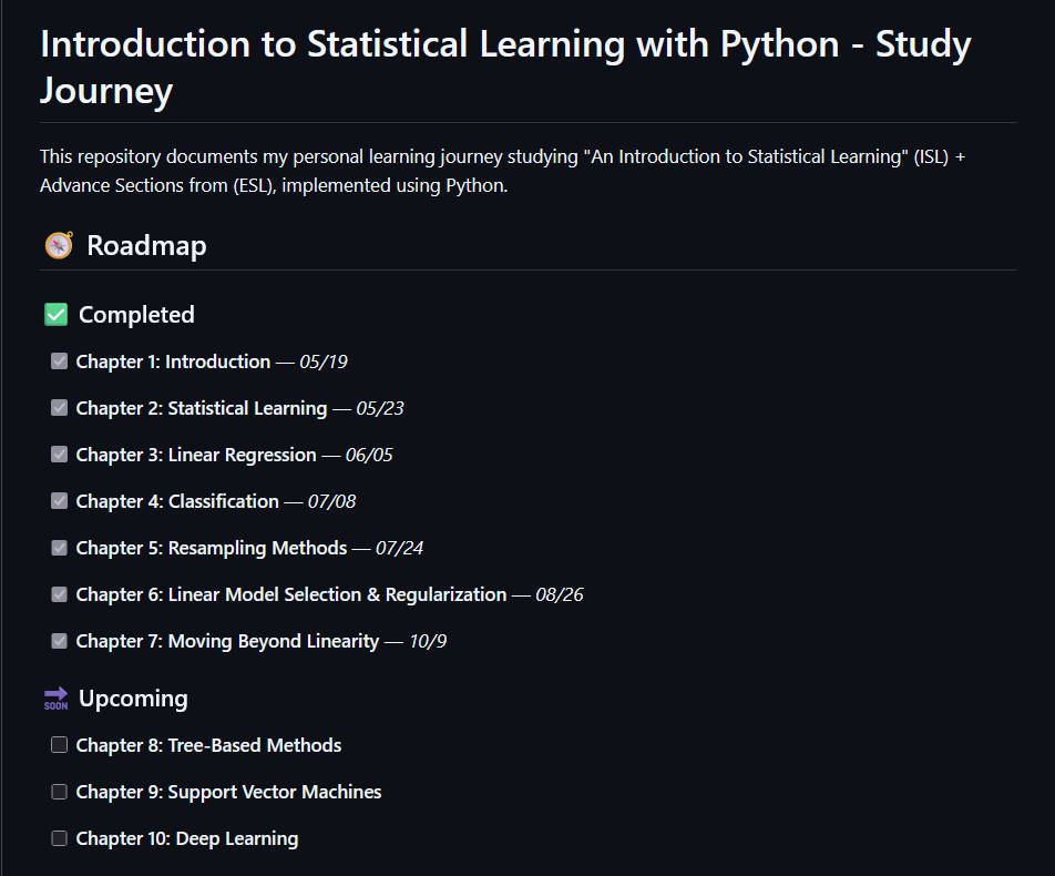 Introduction to Statistical Learning with Python - Study Journey