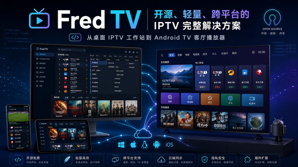 Fred TV : 开源、轻量、跨平台的 IPTV 完整解决方案，从桌面 IPTV 工作站到 Android TV 客厅播放器