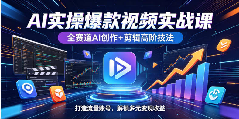 AI实操爆款视频实战课，全赛道AI创作+剪辑高阶技法，打造流量账号，解锁多元变现收益