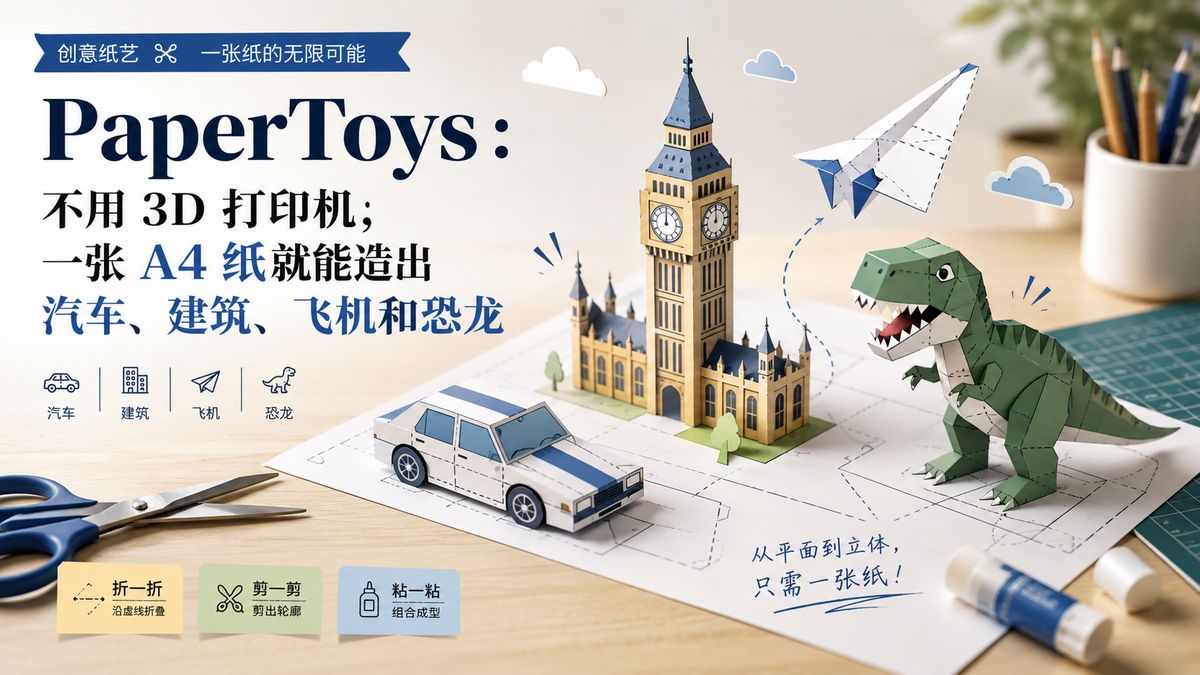 PaperToys：不用 3D 打印机，一张 A4 纸就能造出汽车、建筑、飞机和恐龙