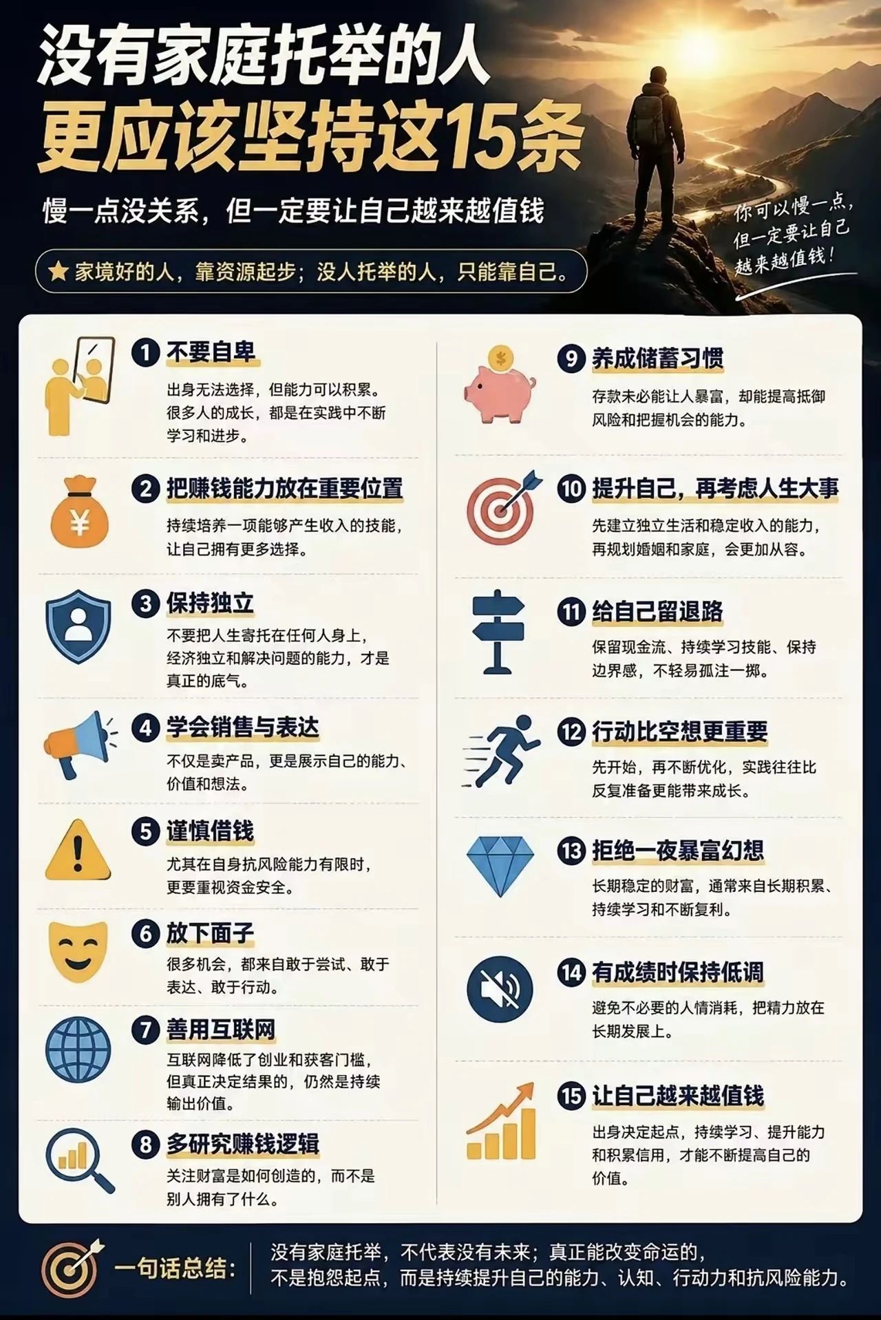 没有家庭托举的人，更应该坚持这15条