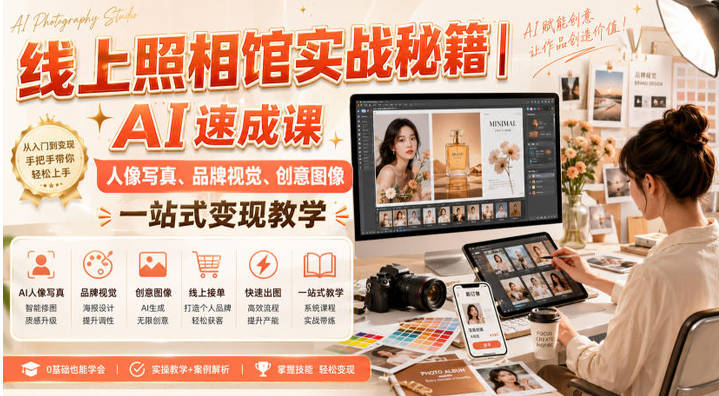 线上照相馆实战秘籍｜AI速成课，人像写真、品牌视觉、创意图像一站式变现教学