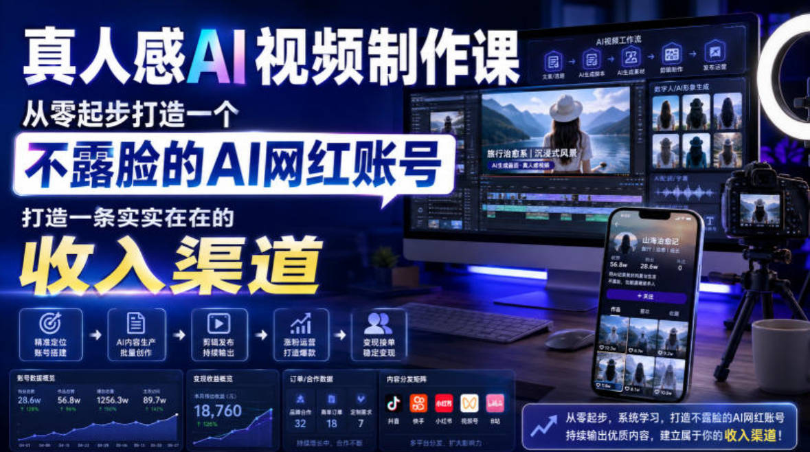 真人感AI视频制作课，从零起步打造一个不露脸的AI网红账号，打造一条实实在在的收入渠道【原创双语字幕】