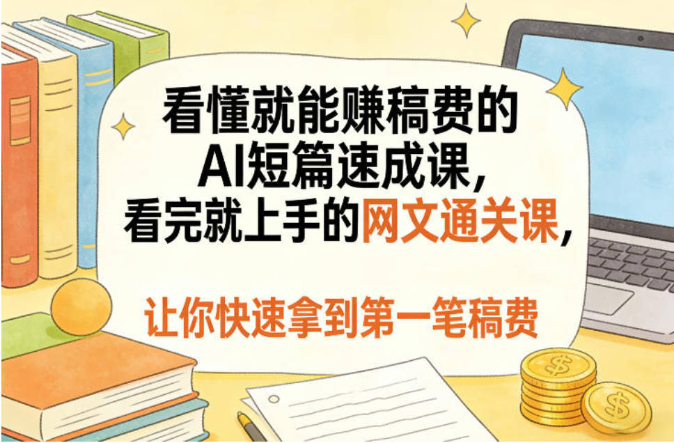 看懂就能賺稿费的AI短篇速成课，看完就上手的网文通关课，让你快速拿到第一笔稿费
