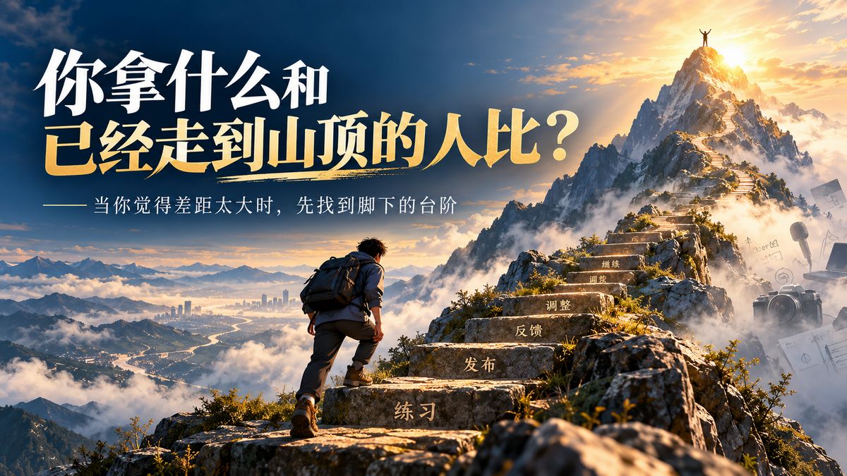 你拿什么和已经走到山顶的人比？当你觉得差距太大时，先找到脚下的台阶