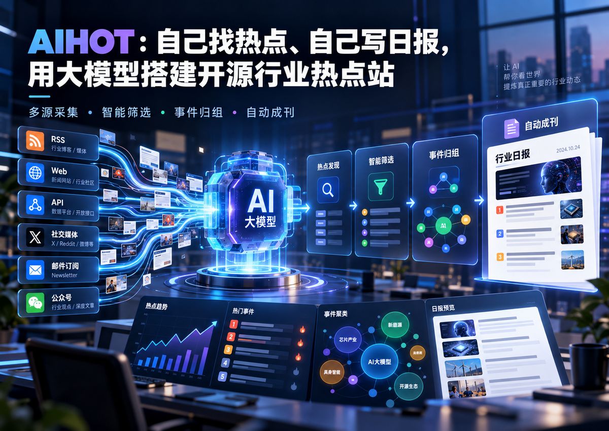AIHOT：自己找热点、自己写日报，用大模型搭建开源行业热点站