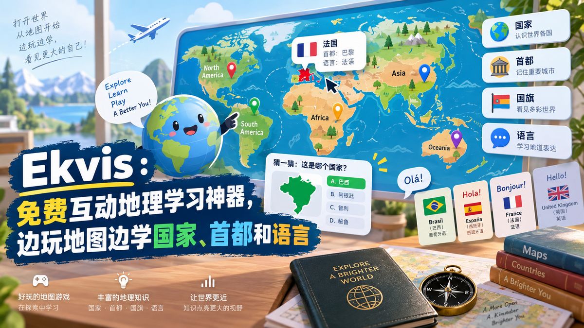 Ekvis：免费互动地理学习神器，边玩地图边学国家、首都和语言
