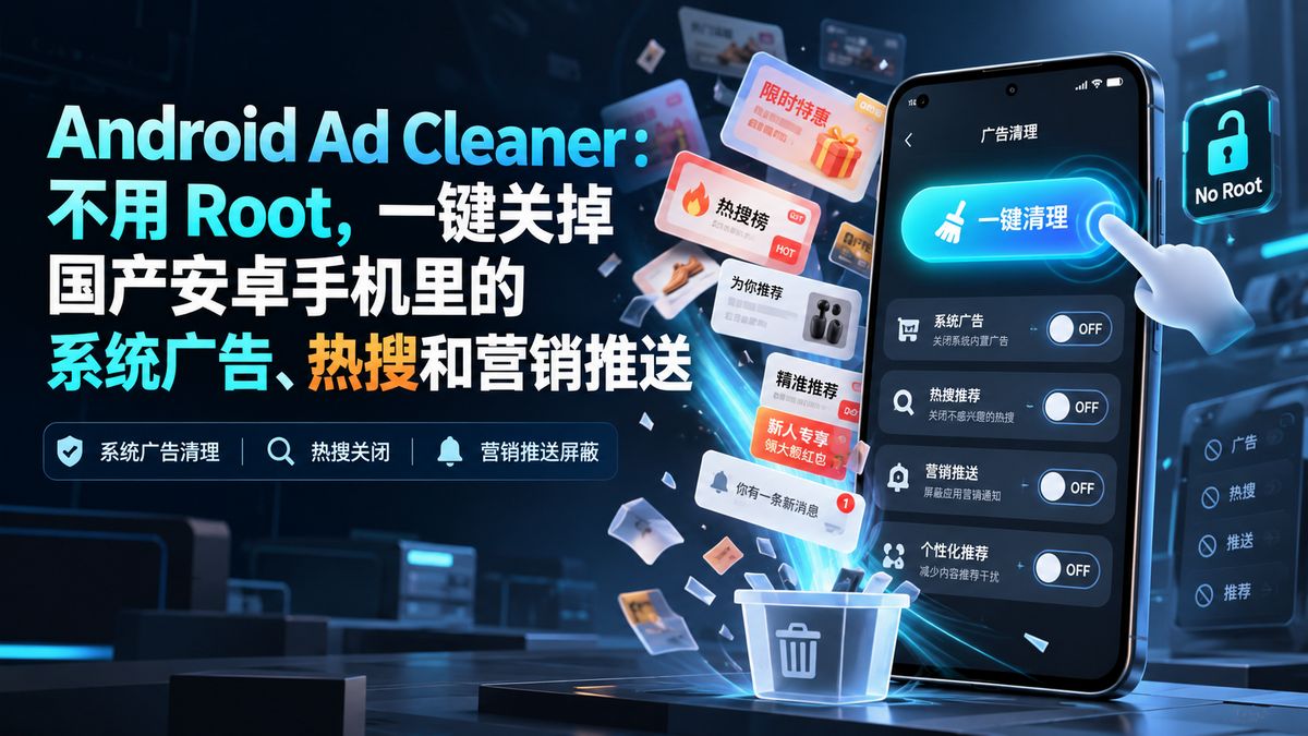 Android Ad Cleaner：不用 Root，一键关掉国产安卓手机里的系统广告、热搜和营销推送