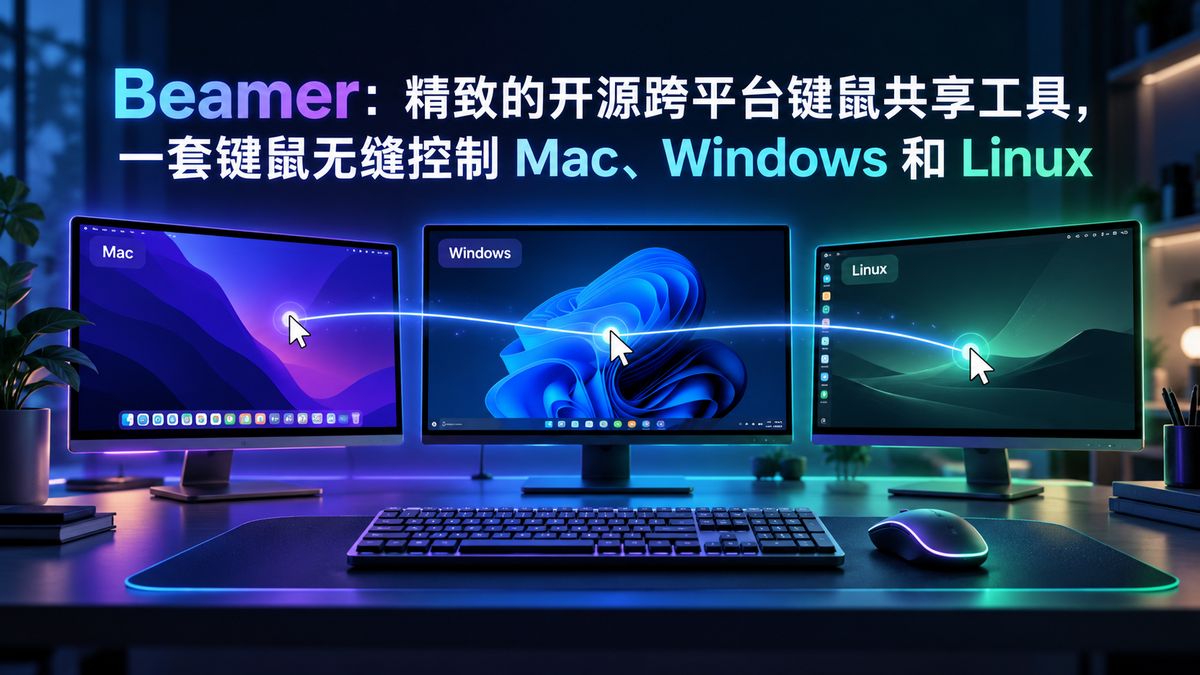 Beamer：精致的开源跨平台键鼠共享工具，一套键鼠无缝控制 Mac、Windows 和 Linux