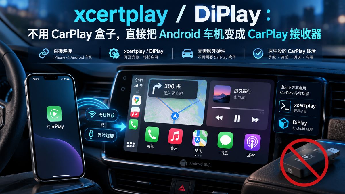 xcertplay / DiPlay：不用 CarPlay 盒子，直接把 Android 车机变成 CarPlay 接收