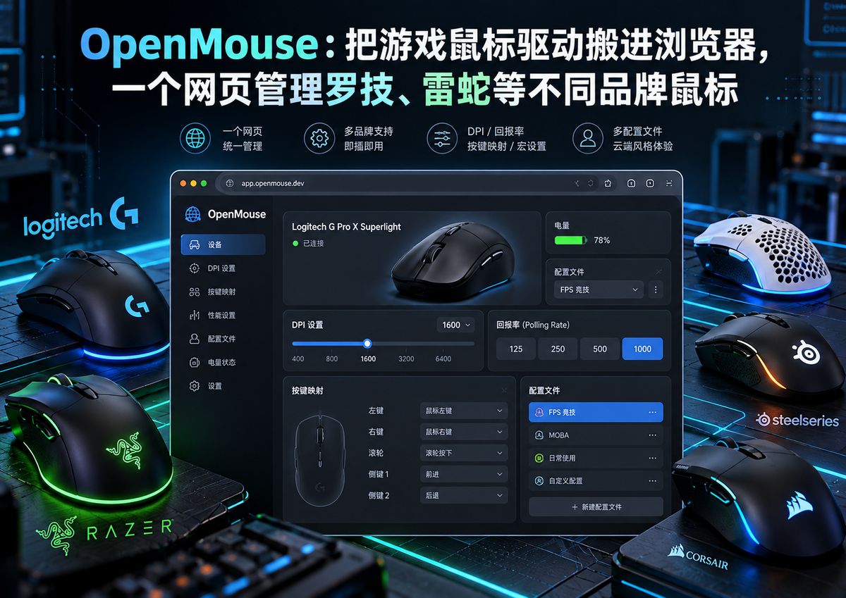 OpenMouse：把游戏鼠标驱动搬进浏览器，一个网页管理罗技、雷蛇 等不同品牌鼠标