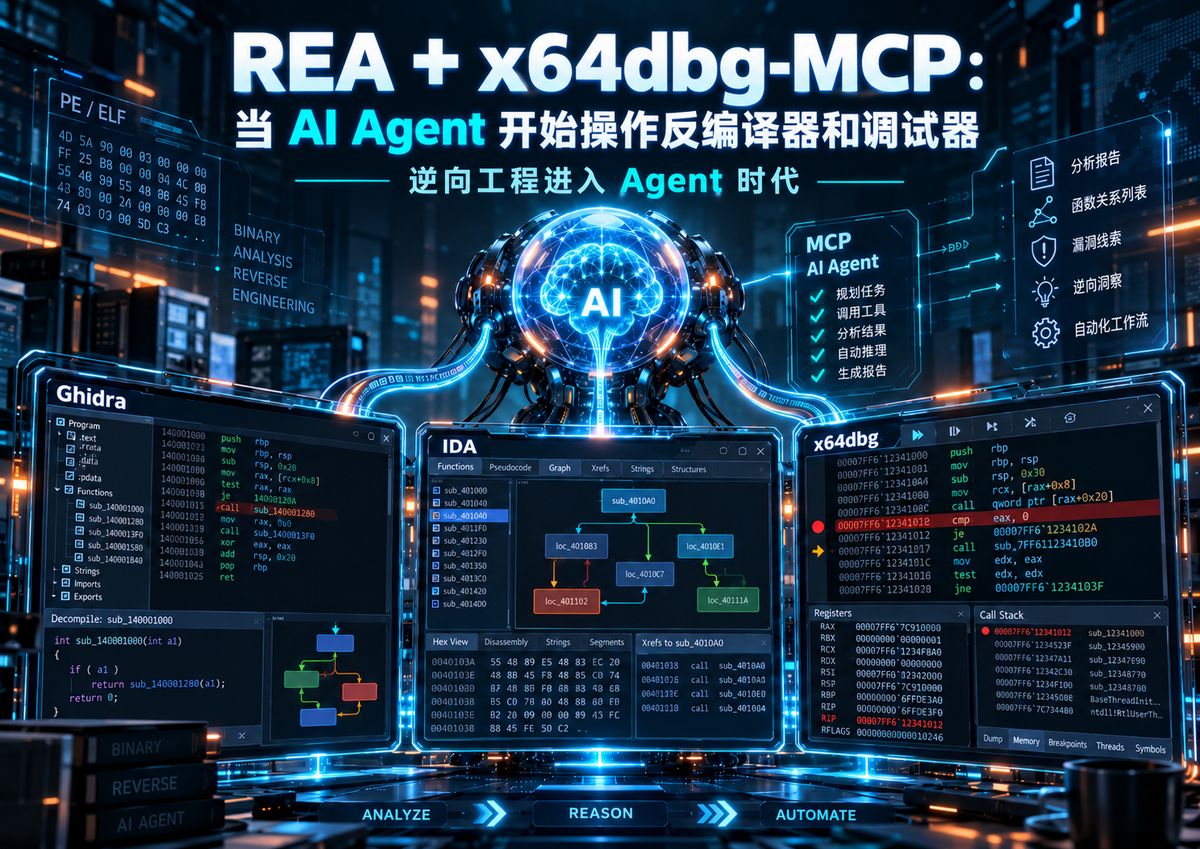 REA + x64dbg-MCP：当 AI Agent 开始操作反编译器和调试器，逆向工程进入 Agent 时代