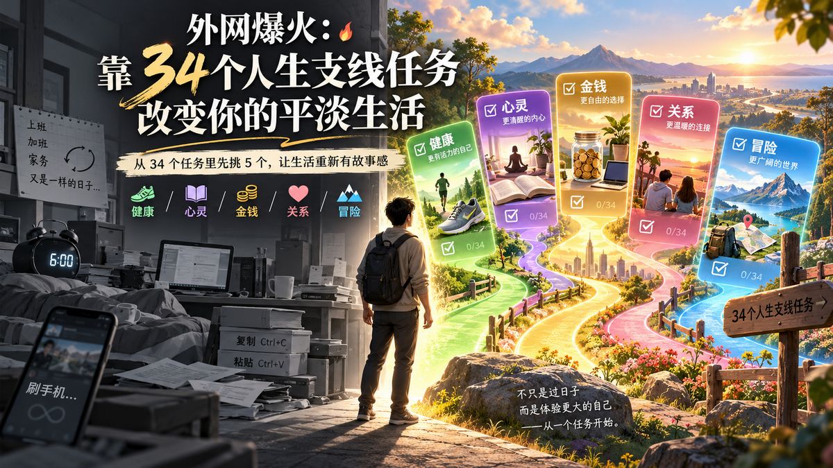 外网爆火：靠34个人生支线任务改变你的平淡生活