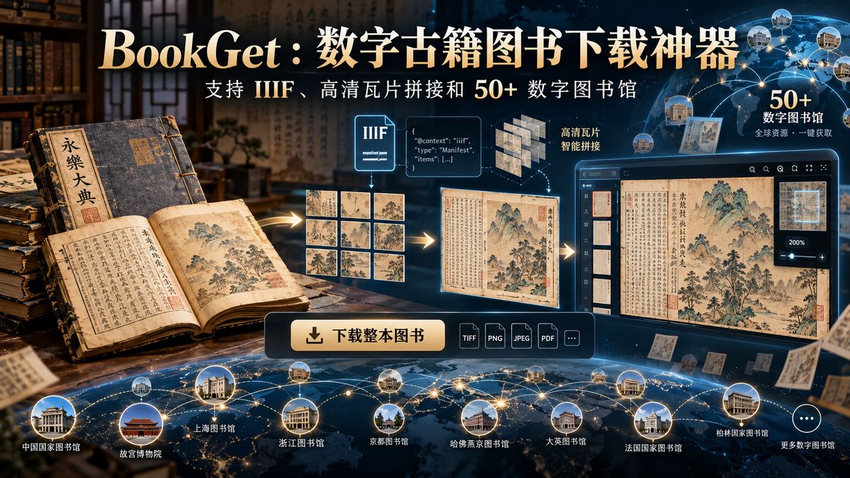 BookGet：数字古籍图书下载神器，支持 IIIF、高清瓦片拼接和 50+ 数字图书馆