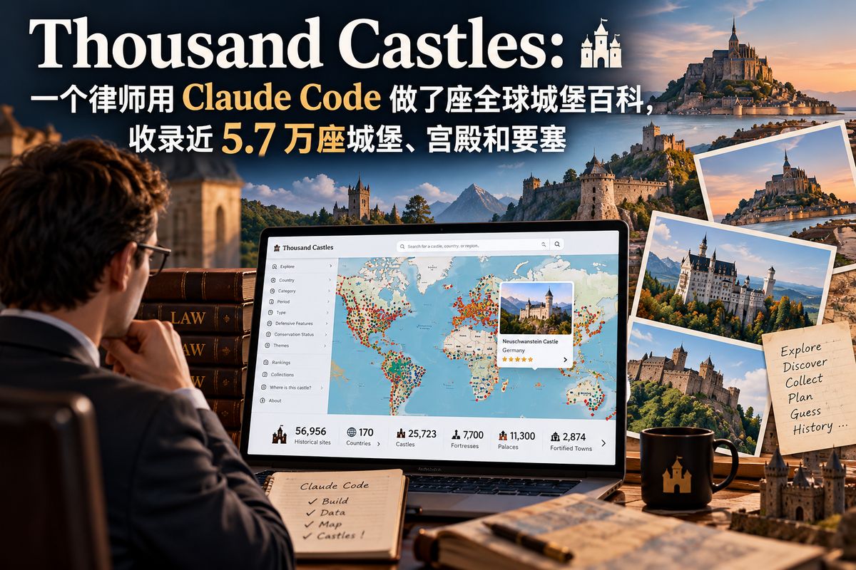Thousand Castles：一个律师用 Claude Code 做了座全球城堡百科，收录近 5.7 万座城堡、宫殿和要塞